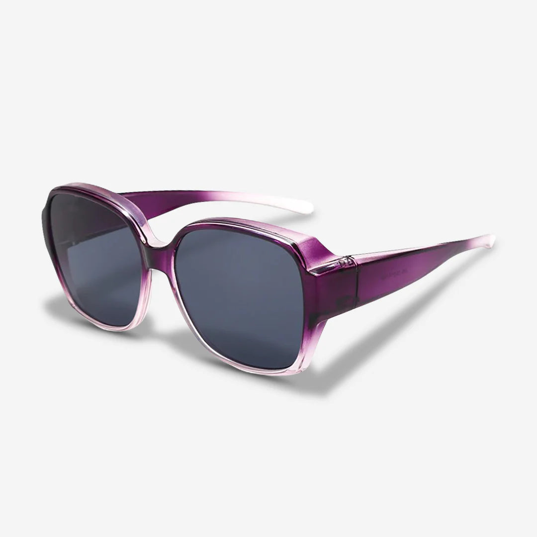 Fit over sunglasses worn by model, close-up — Velezeco Fit Overs Sunglasses — Velezeco