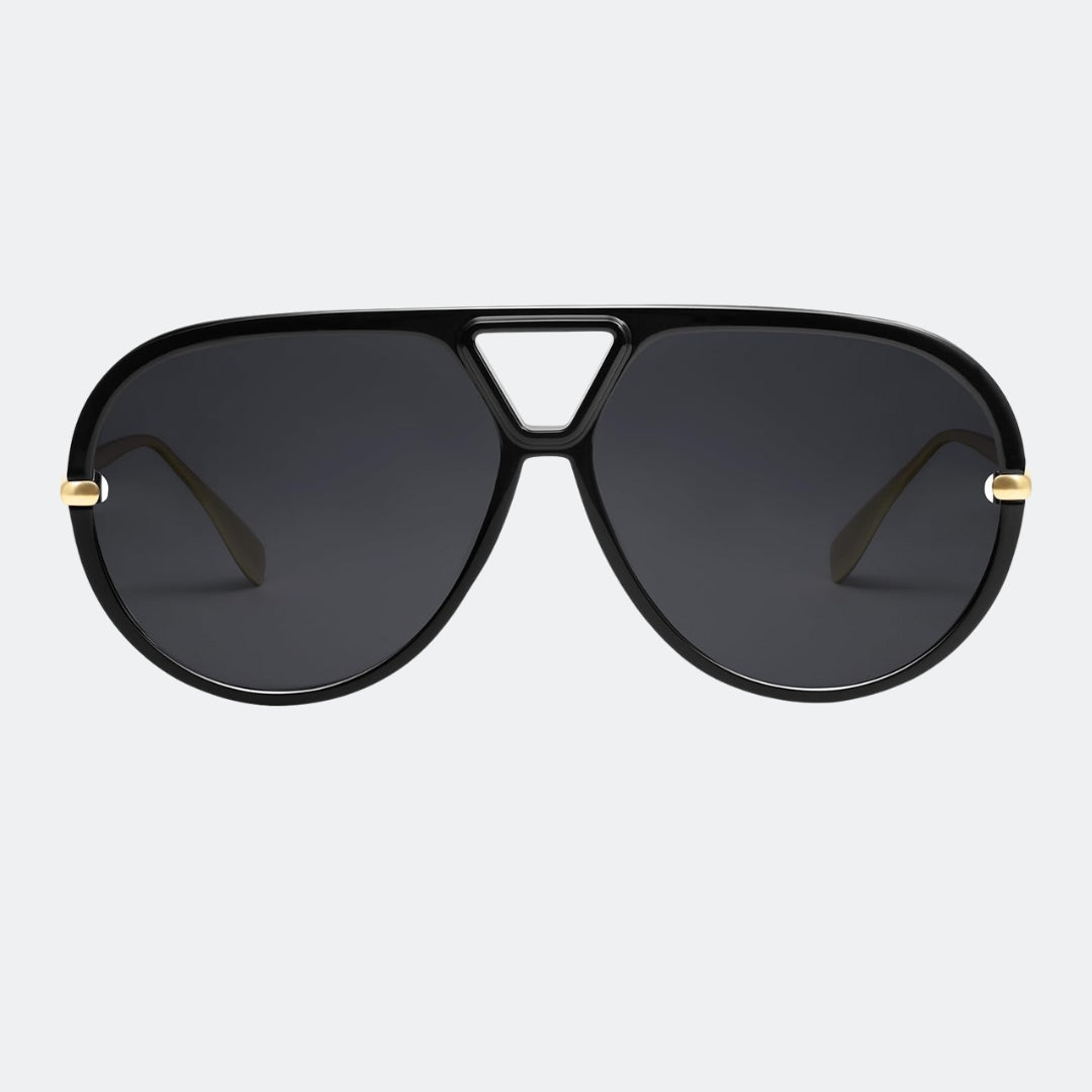 Aviator sunglasses worn by model outdoors — The Aether — Velezeco
