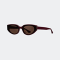 Cat eye sunglasses in Black Cherry Red / Dark Brown Lens, angled-2 view — Astra — Velezeco