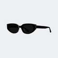 Cat eye sunglasses in Black / Triple Black Lens, angled view — Astra — Velezeco