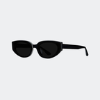 Cat eye sunglasses in Black / Triple Black Lens, angled view — Astra — Velezeco