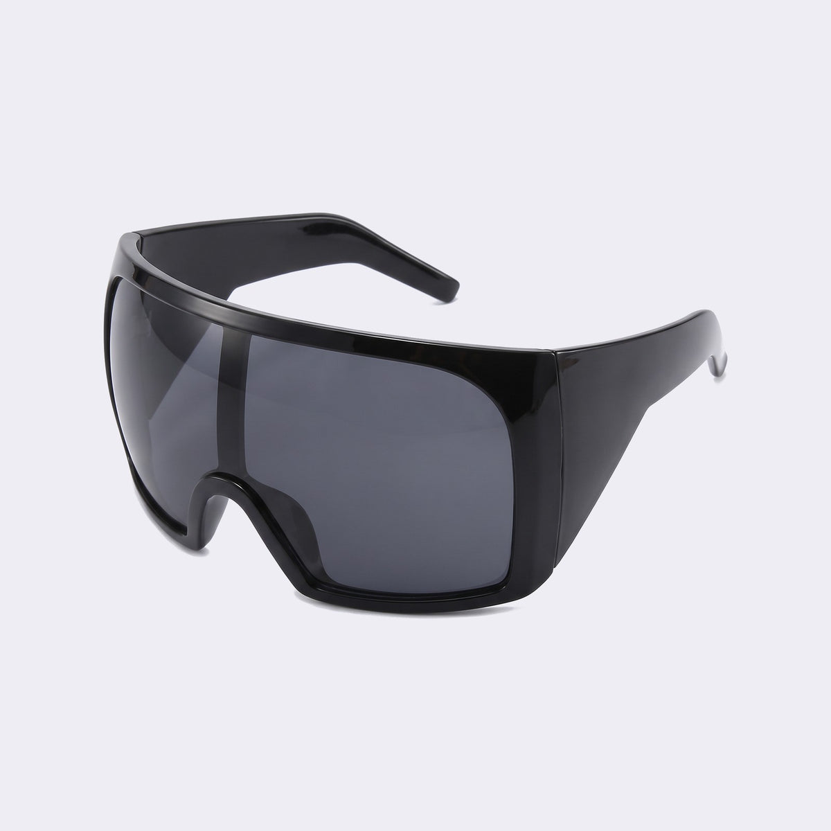 Three-quarter view of the glossy black frame and grey lens showing the wide wraparound temples — Berlin — Velezeco #opt1_1