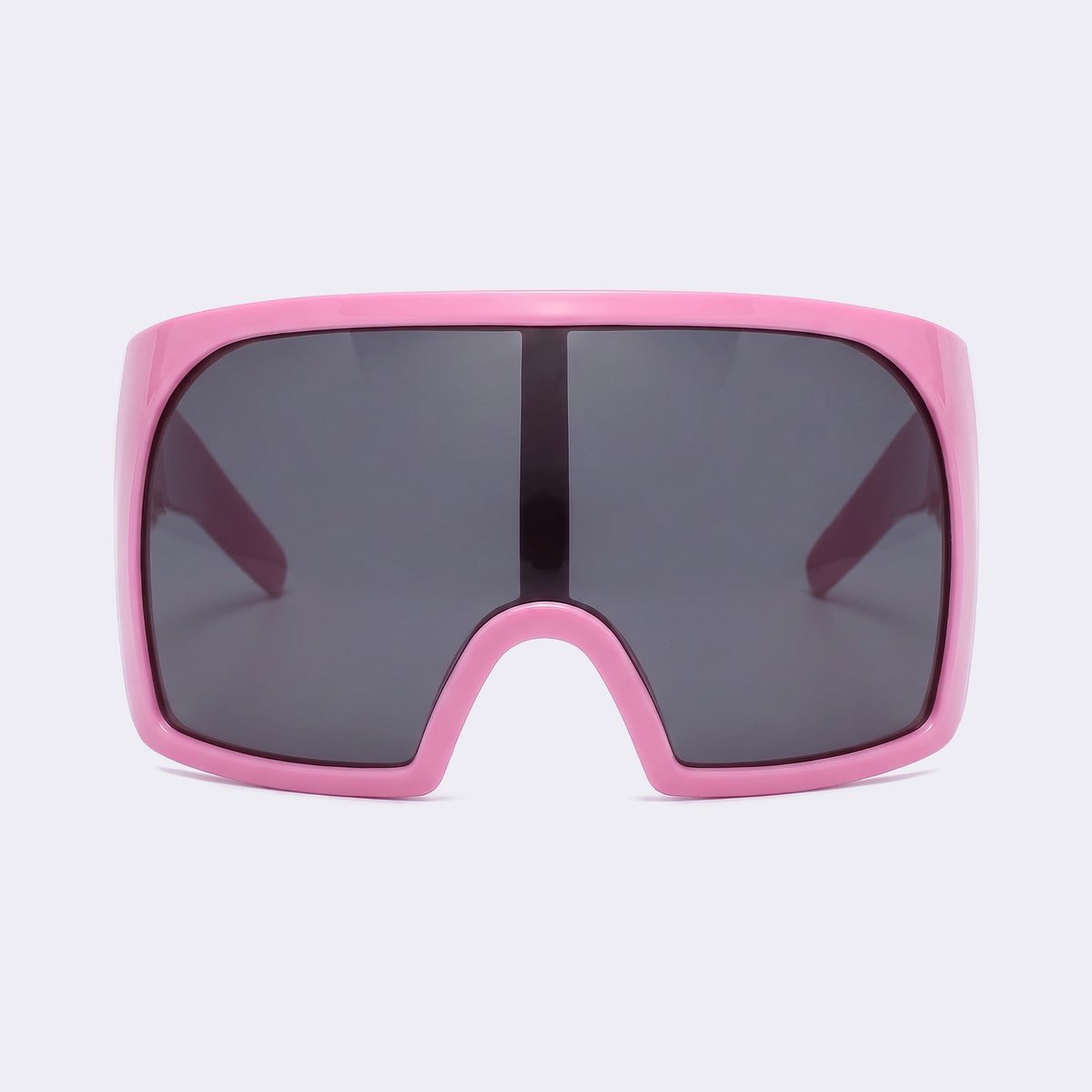 Oversized shield sunglasses with glossy pink frame and grey lens, front view — Berlin — Velezeco #opt1_4