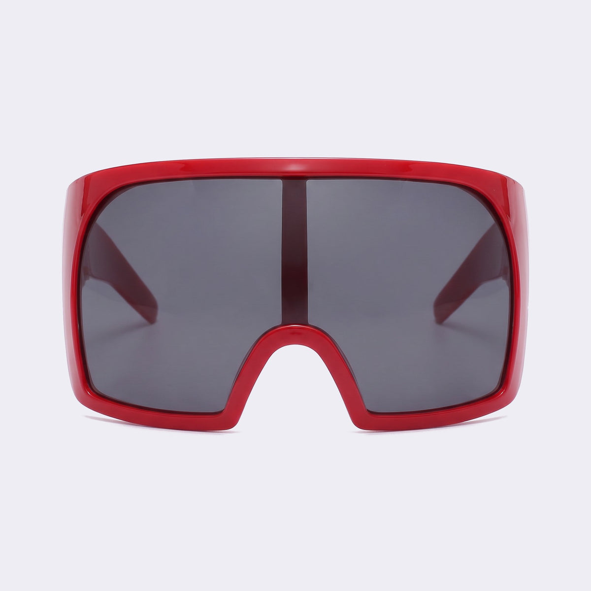 Oversized shield sunglasses with glossy red frame and grey lens, front view — Berlin — Velezeco #opt1_5