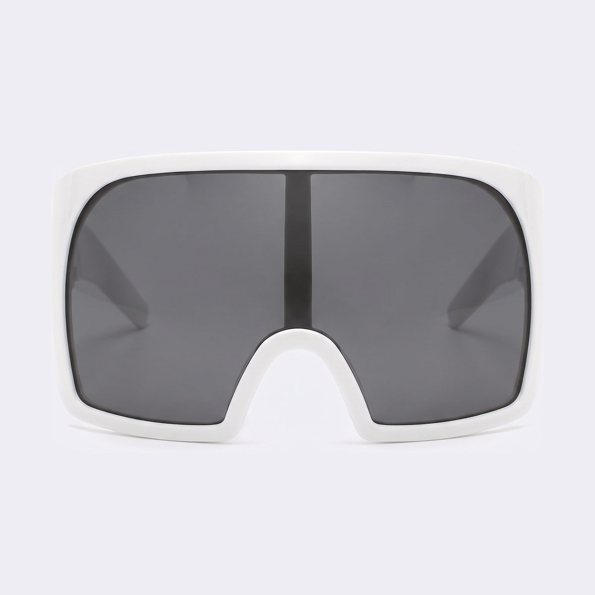 Oversized shield sunglasses with glossy white frame and grey lens, front view — Berlin — Velezeco #opt1_3