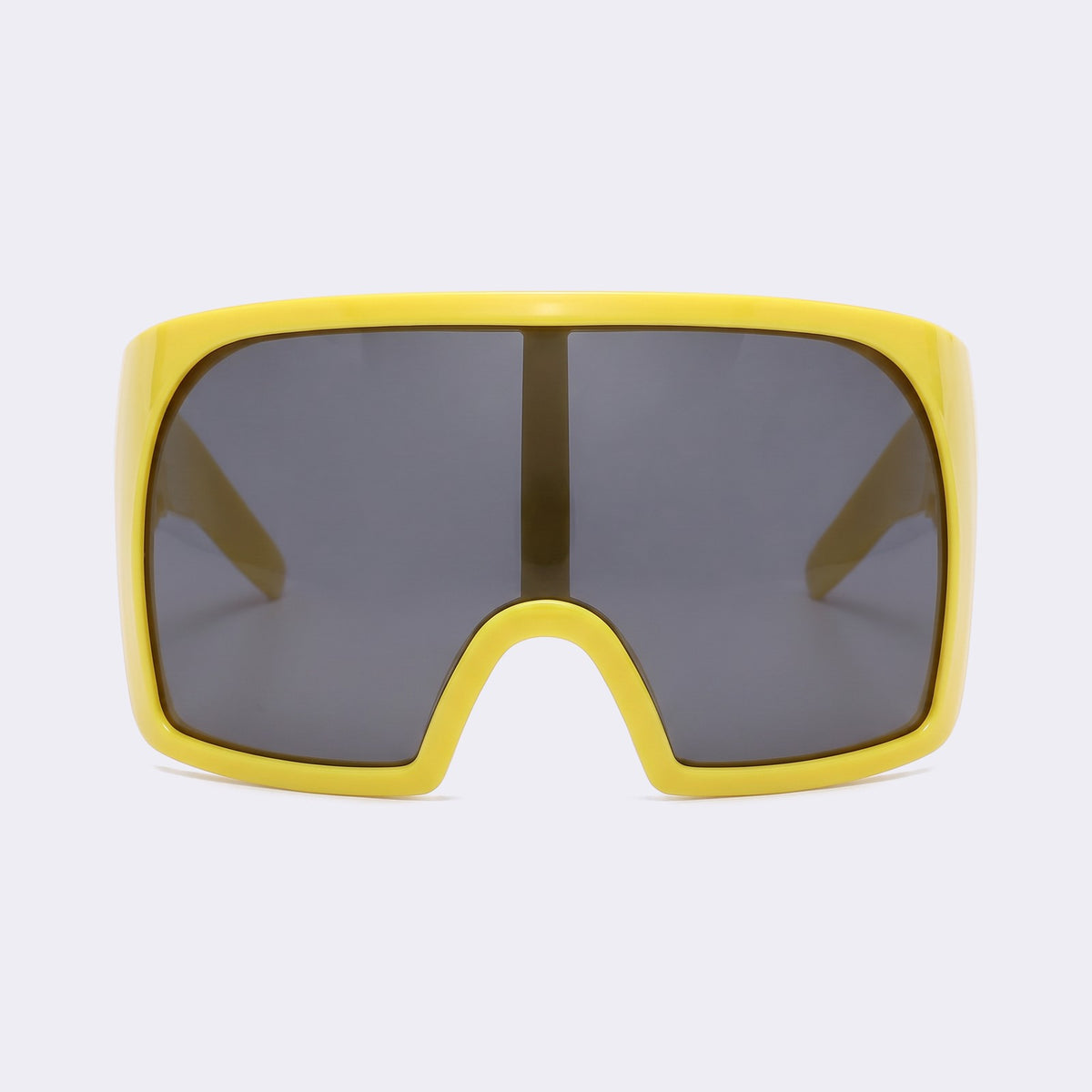 Oversized shield sunglasses with glossy yellow frame and grey lens, front view — Berlin — Velezeco #opt1_6