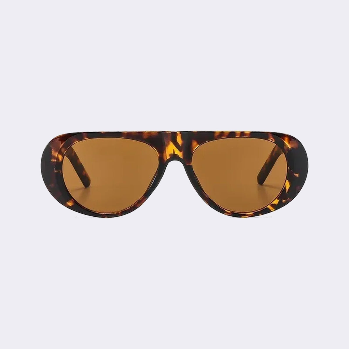 Oval goggle sunglasses with a tortoiseshell frame and brown lenses, front view — Cortina — Velezeco #opt1_2