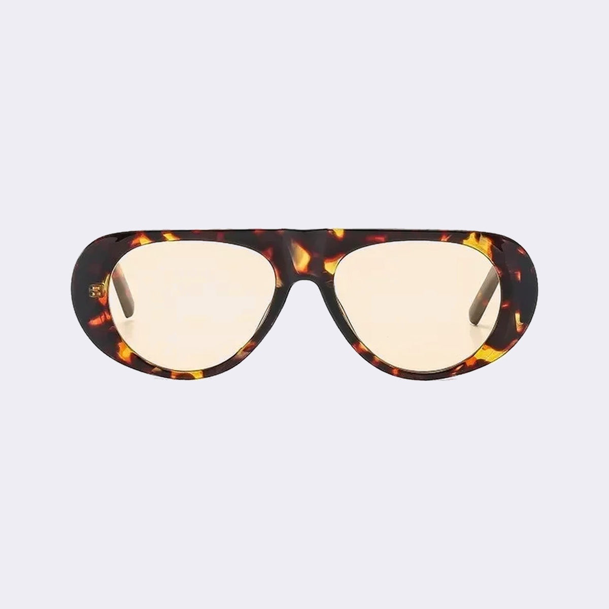 Oval goggle sunglasses with a tortoiseshell frame and yellow lenses, front view — Cortina — Velezeco #opt1_4