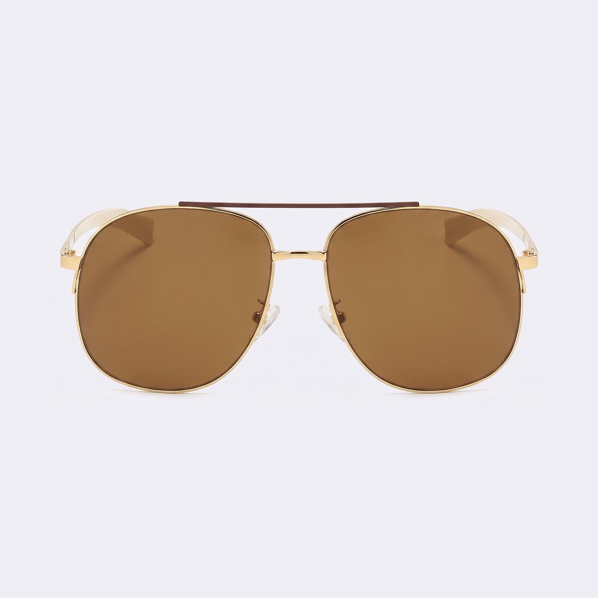 Oversized aviator sunglasses with gold double bridge and brown lenses, front view — Dubai — Velezeco #opt1_2