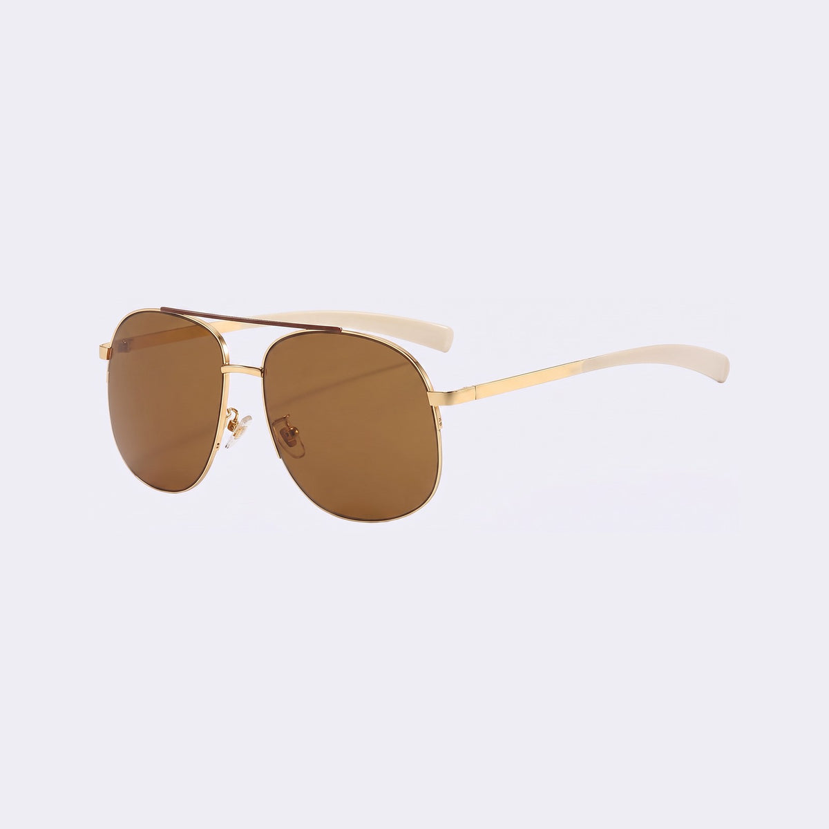Three-quarter view of the Dubai aviator with gold double bridge and brown lenses and cream temples — Velezeco #opt1_2
