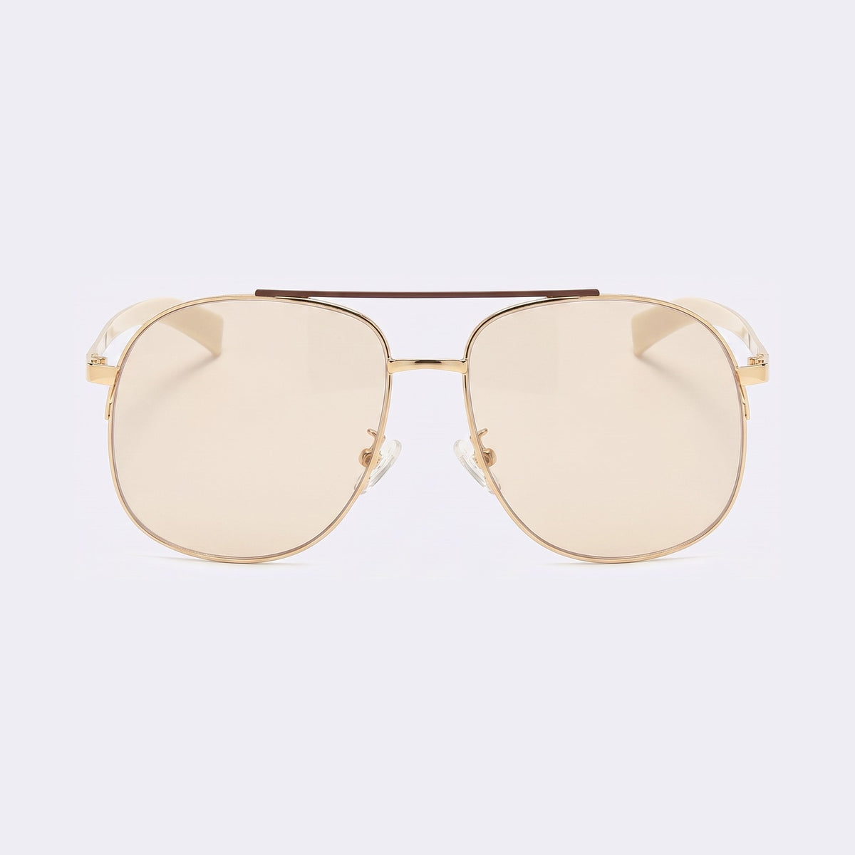 Oversized aviator sunglasses with gold double bridge and champagne lenses, front view — Dubai — Velezeco #opt1_4
