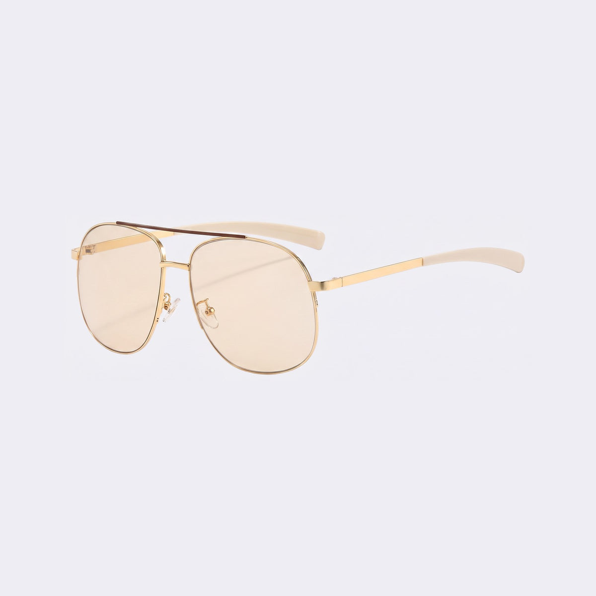 Three-quarter view of the Dubai aviator with gold double bridge and champagne lenses and cream temples — Velezeco #opt1_4