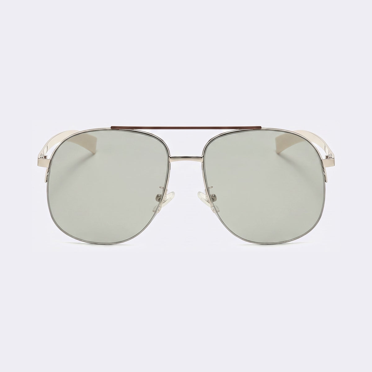 Oversized aviator sunglasses with silver double bridge and light grey lenses, front view — Dubai — Velezeco #opt1_3