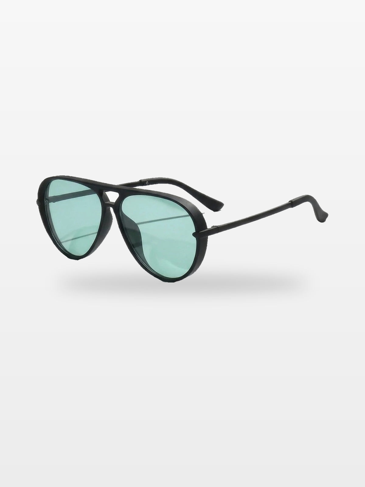 Aviator sunglasses in Black Green Lens with green lenses, three-quarter view — Elysia — Velezeco #opt1_3