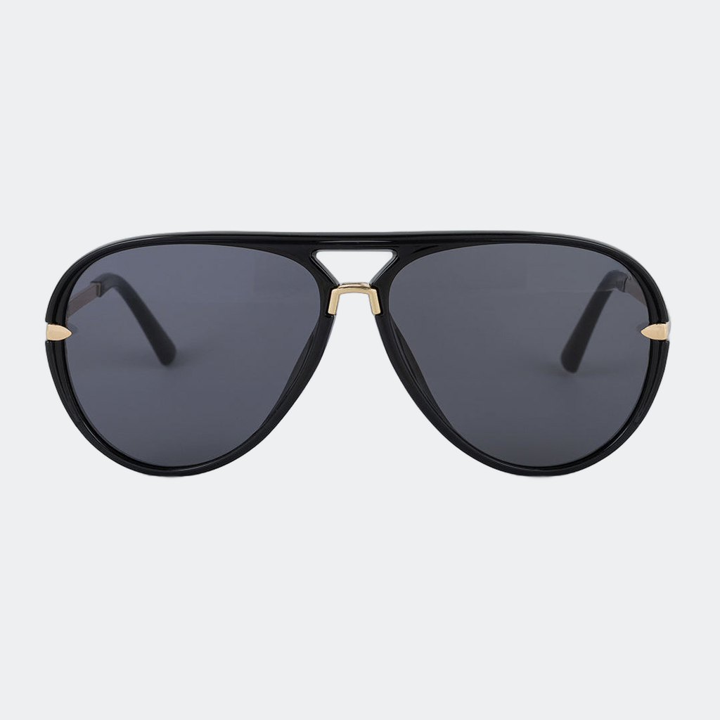 Aviator sunglasses in Black Smoke with smoke lenses, front view — Elysia — Velezeco