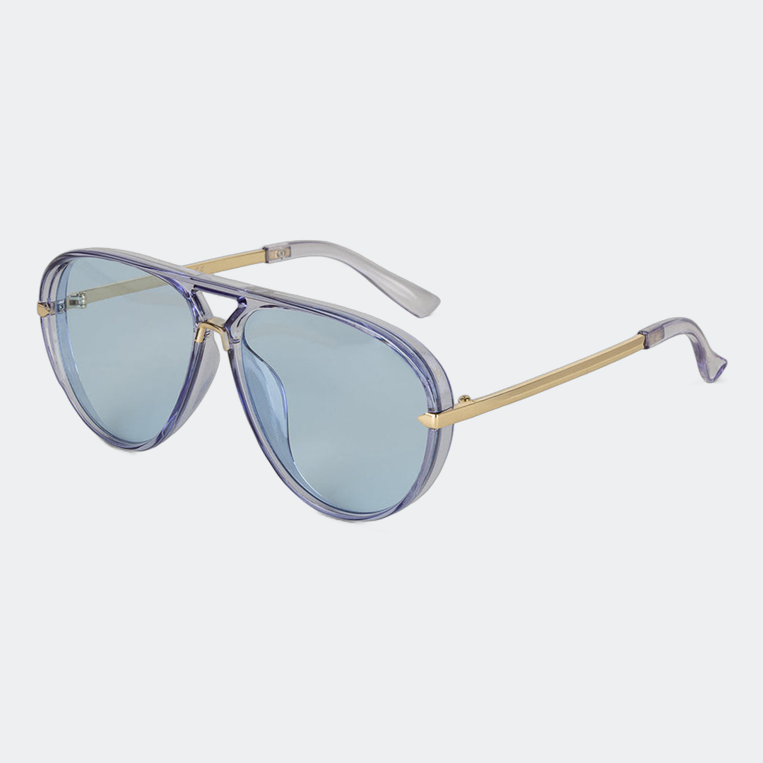 Aviator sunglasses in Blue with blue lenses, angled view — Elysia — Velezeco