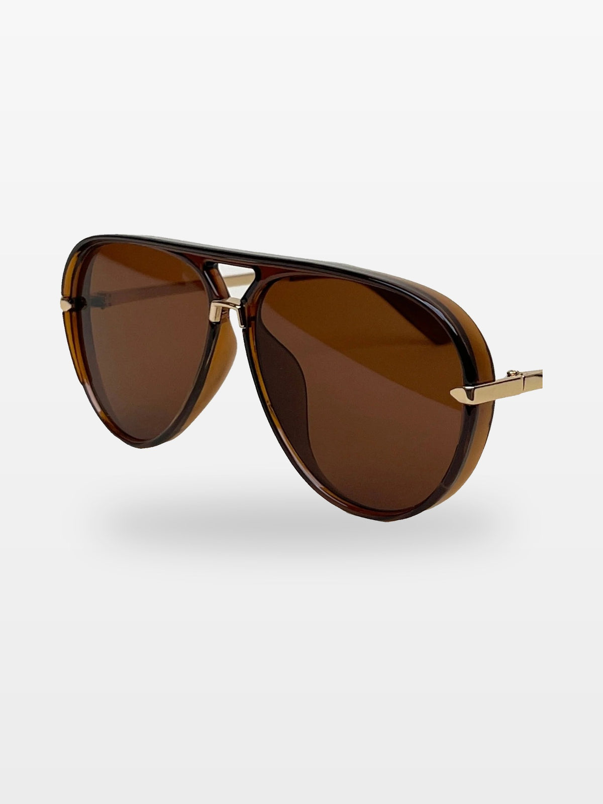 Aviator sunglasses in Brown with brown lenses, angled view — Elysia — Velezeco #opt1_4