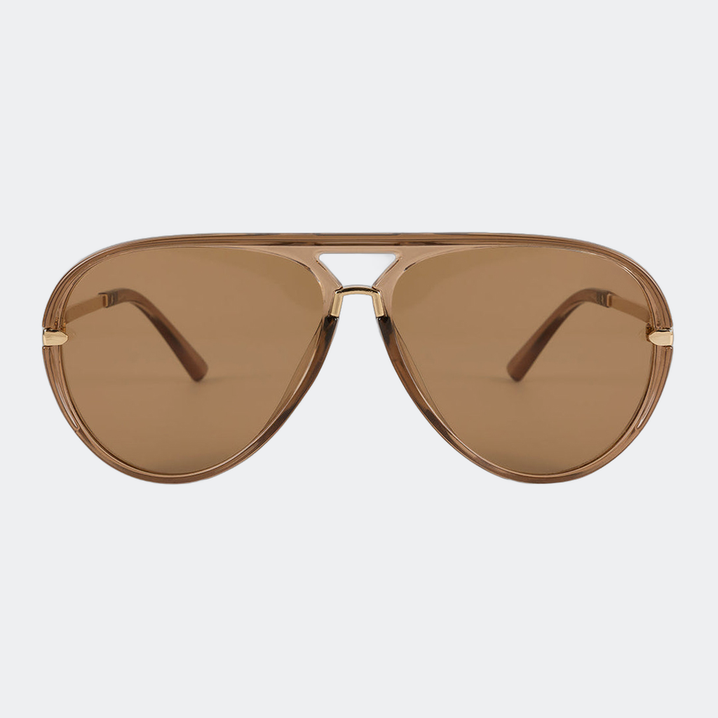 Aviator sunglasses in Brown with brown lenses, front view — Elysia — Velezeco