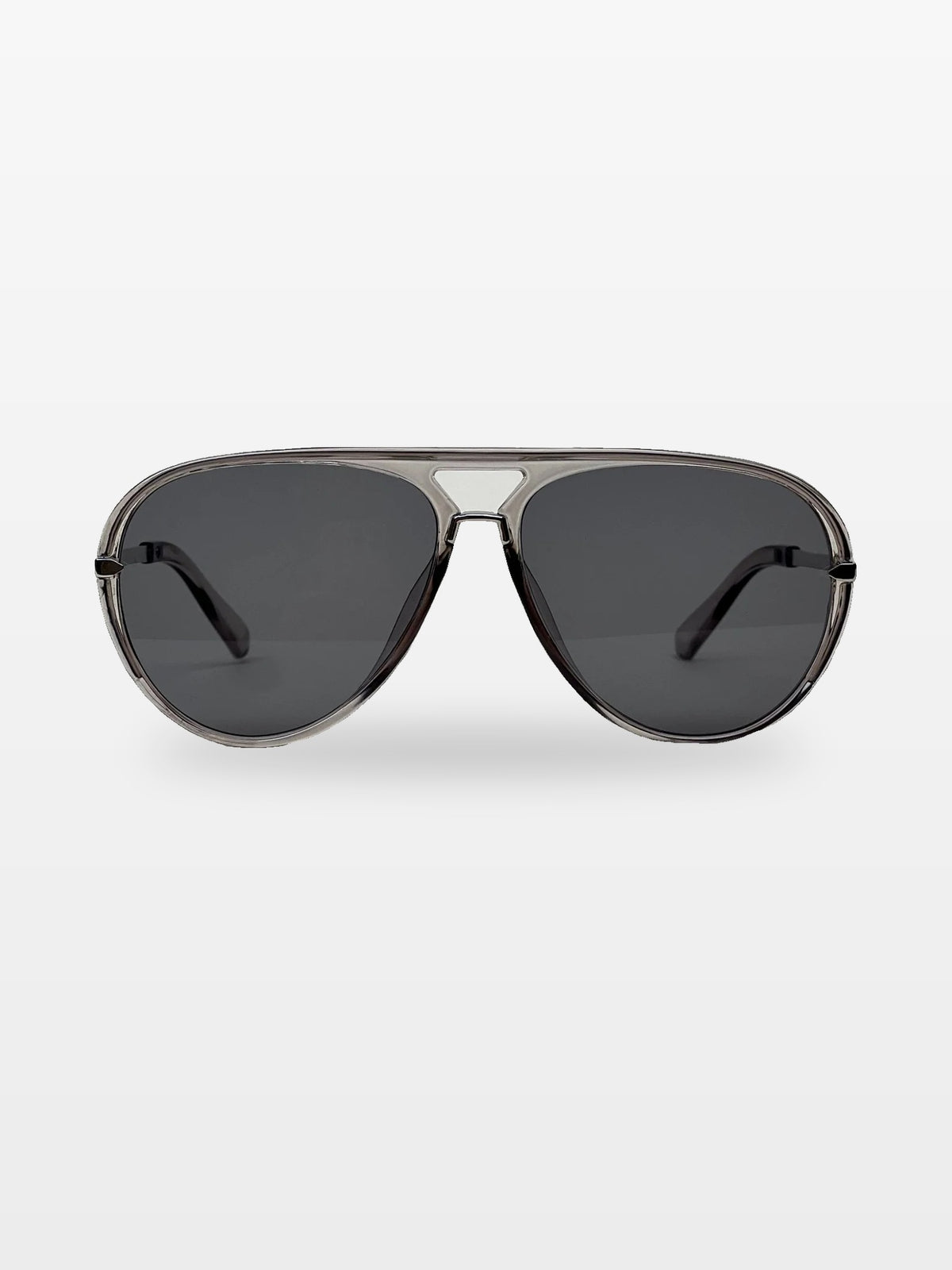Aviator sunglasses in Grey with grey smoke lenses, front view — Elysia — Velezeco #opt1_5