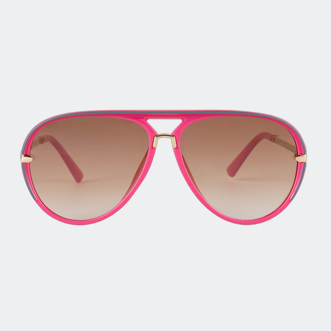 Aviator sunglasses in Pink with brown gradient lenses, front view — Elysia — Velezeco