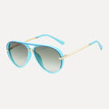 Aviator sunglasses in Turquoise with green gradient lenses, angled view — Elysia — Velezeco