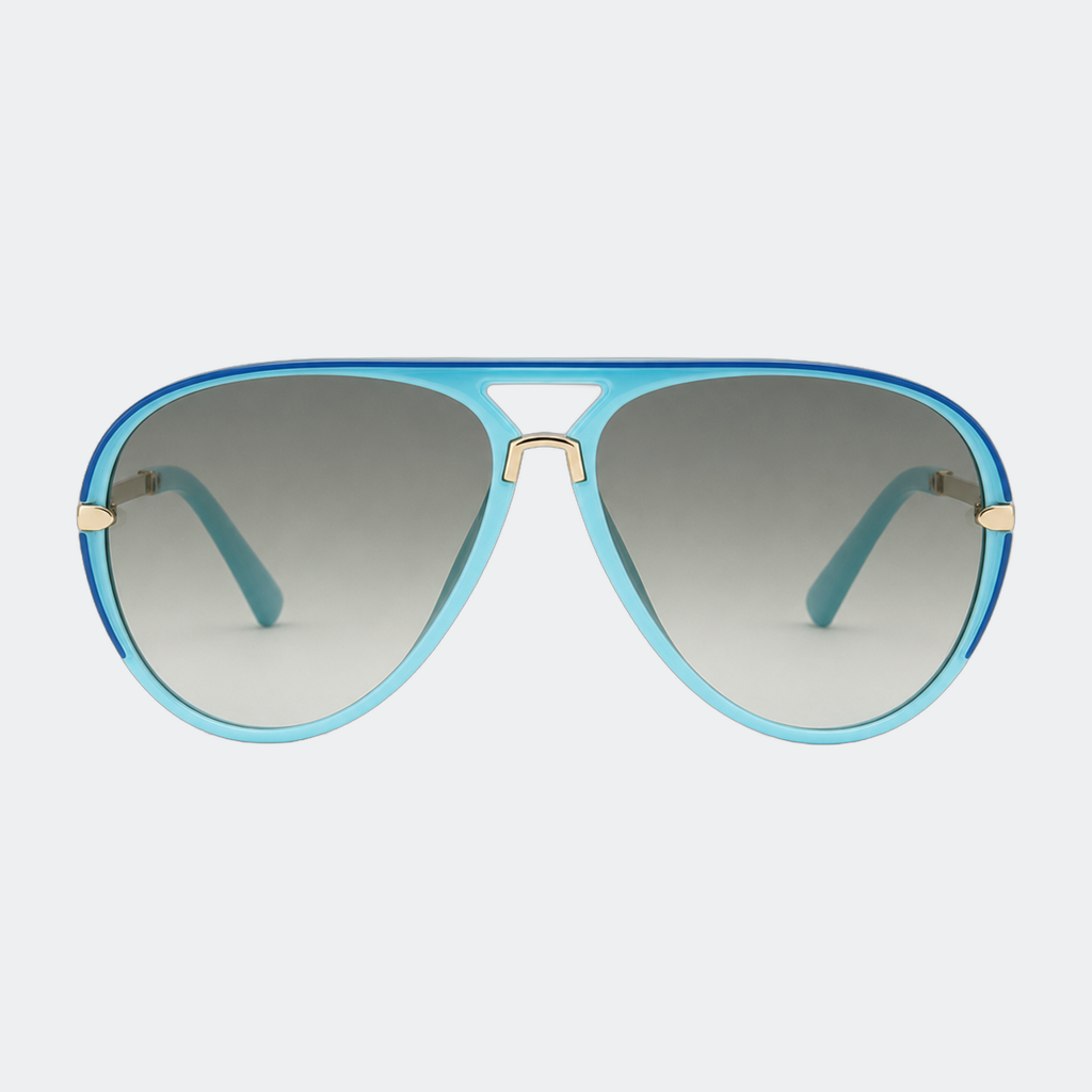 Aviator sunglasses in Turquoise with green gradient lenses, front view — Elysia — Velezeco