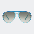 Aviator sunglasses in Turquoise with green gradient lenses, front view — Elysia — Velezeco