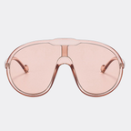 Oversized sunglasses worn by model, close-up — Havana — Velezeco