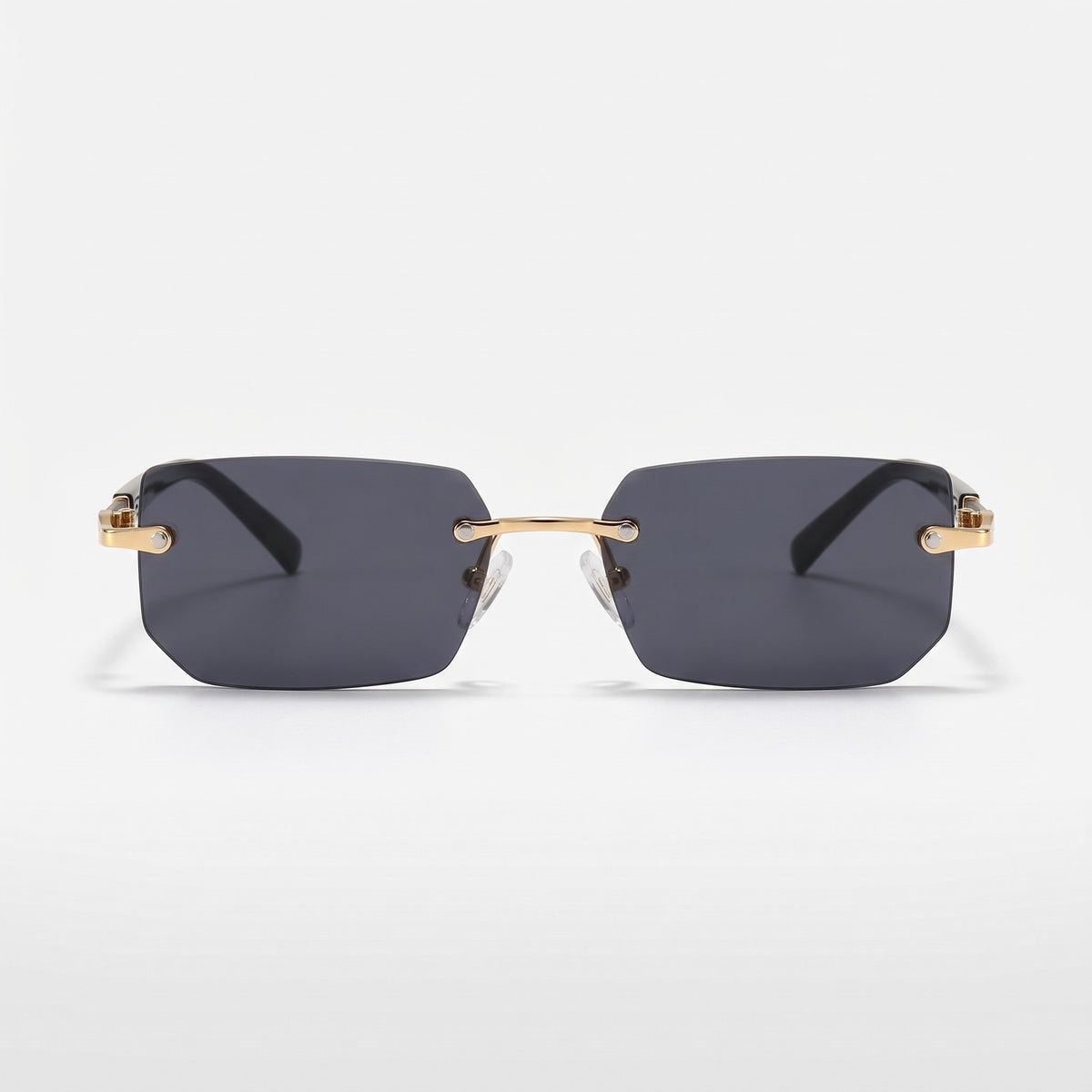 Hills rimless rectangular sunglasses with black lenses, front view · Velezeco #opt1_4
