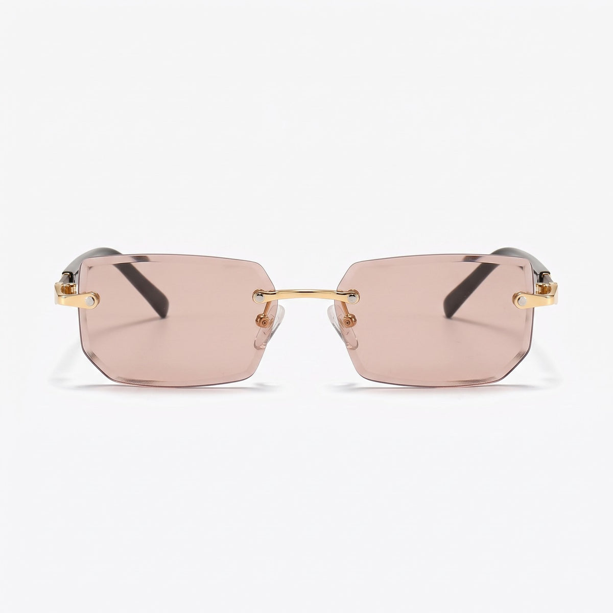 Hills rimless rectangular sunglasses with clear brown lenses, front view · Velezeco #opt1_1
