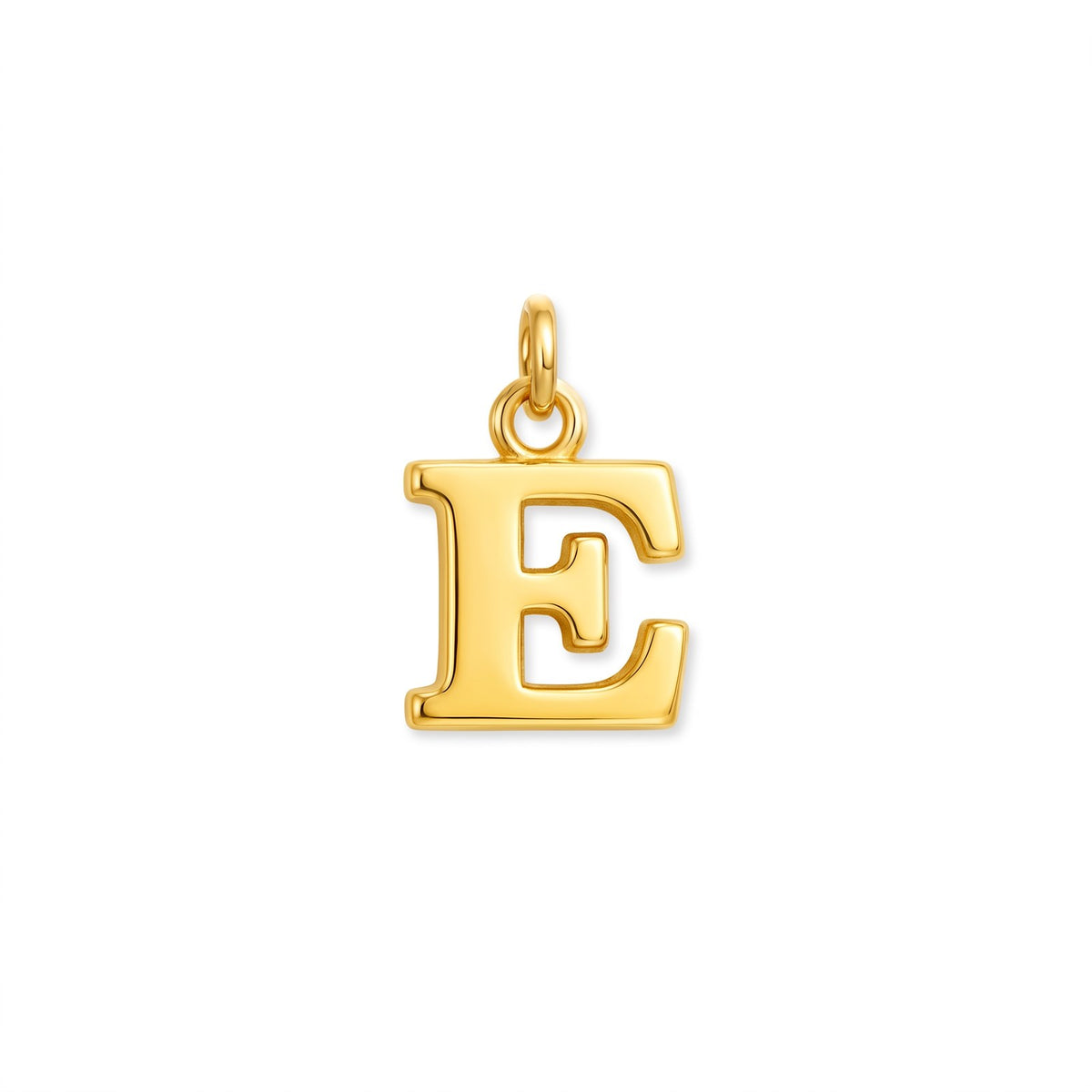 Gold initial pendant, letter E, on white · Velezeco #opt1_5