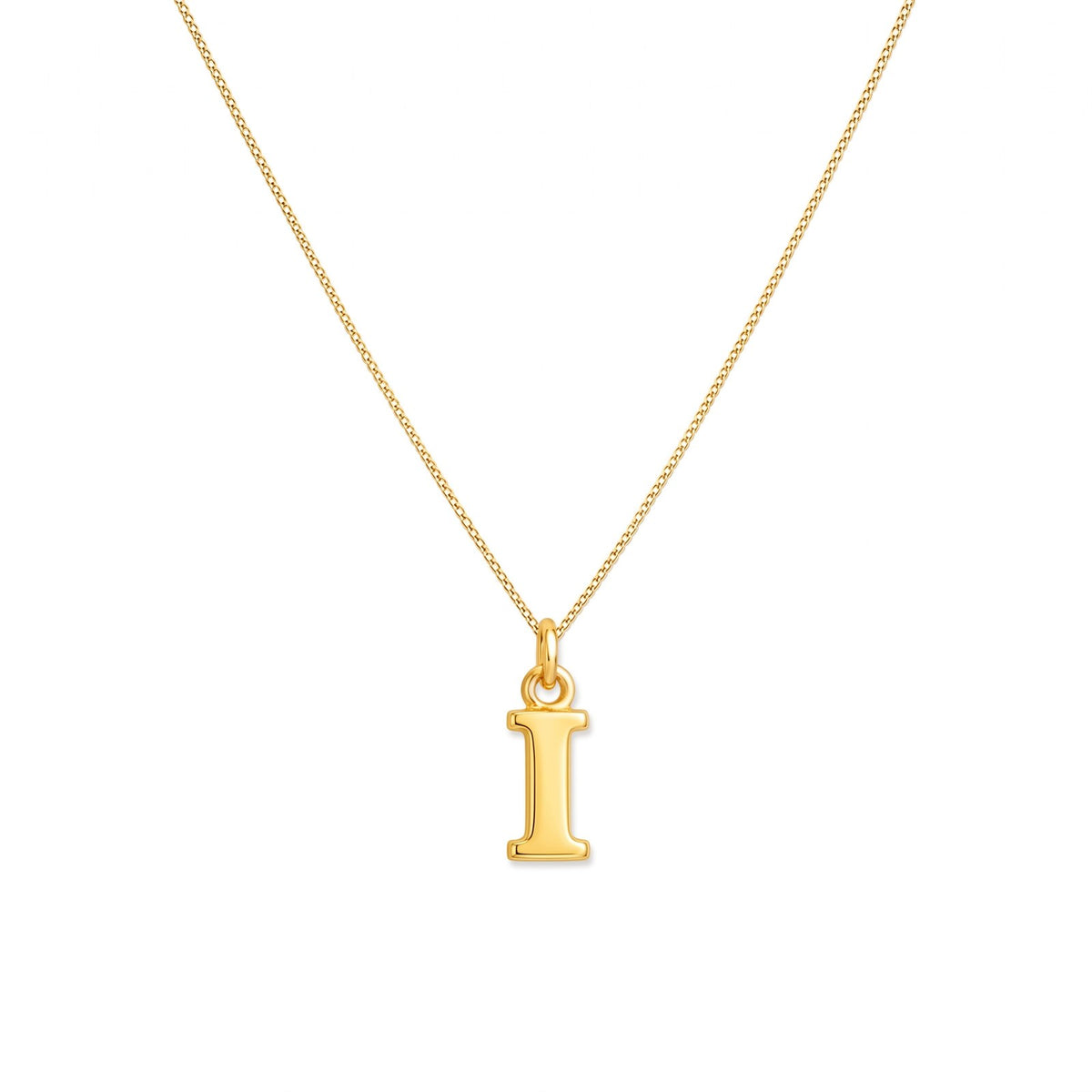 Gold initial I necklace on a fine chain · Velezeco #opt1_9