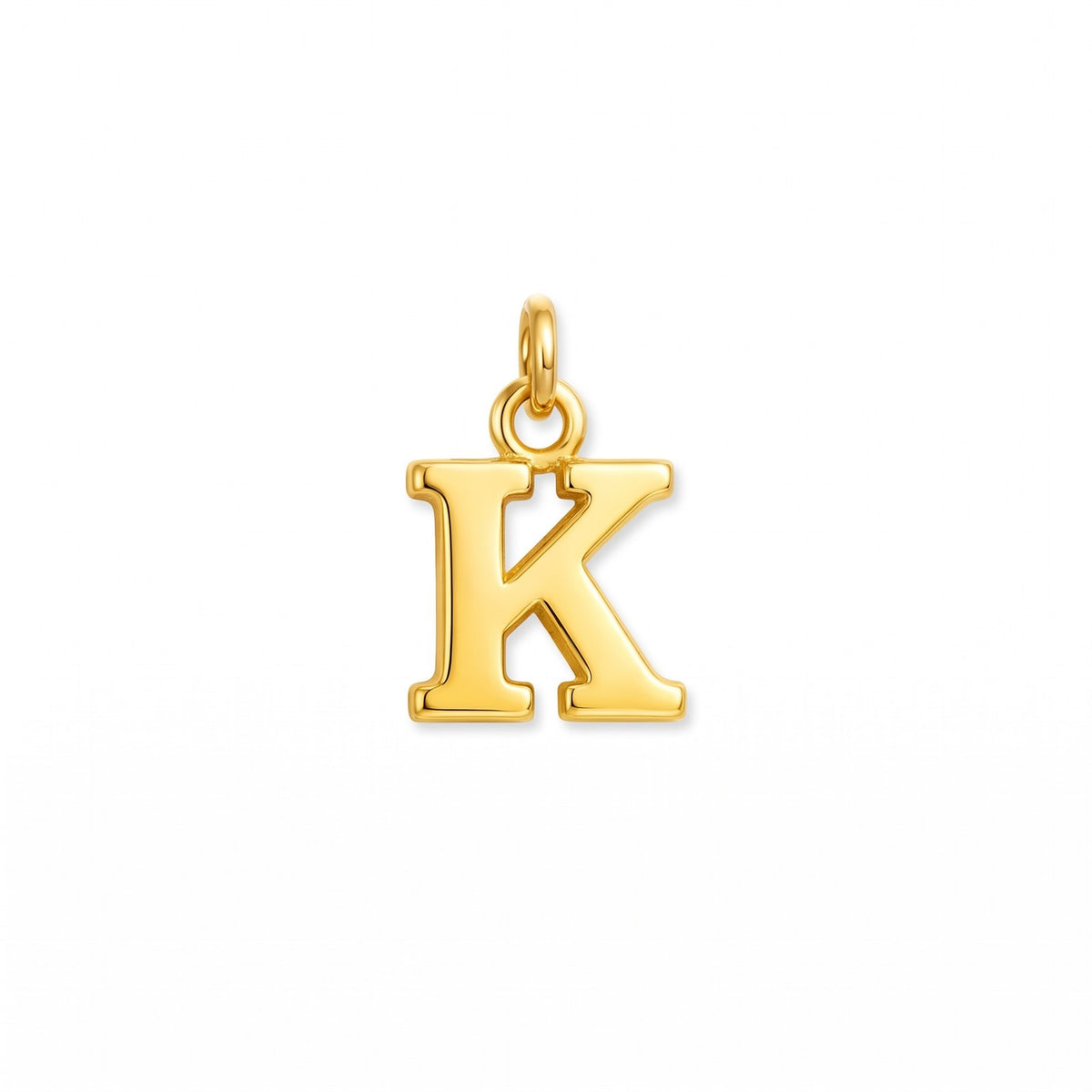 Gold initial pendant, letter K, on white · Velezeco #opt1_11