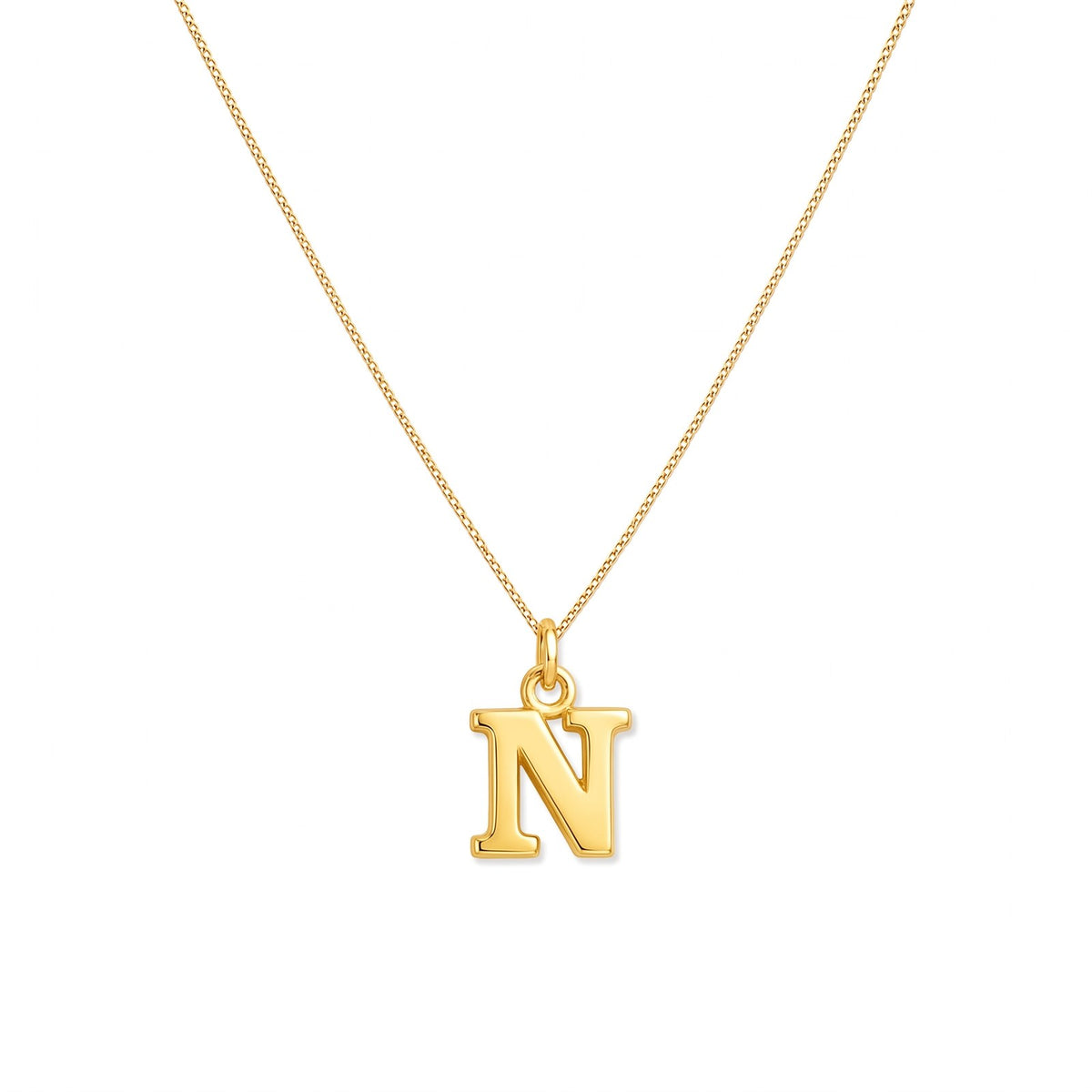 Gold initial N necklace on a fine chain · Velezeco #opt1_14