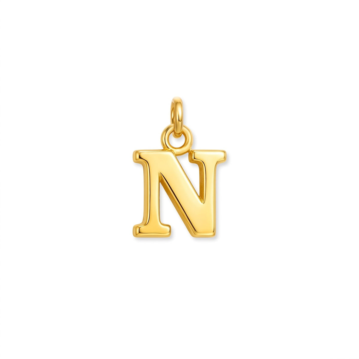 Gold initial pendant, letter N, on white · Velezeco #opt1_14