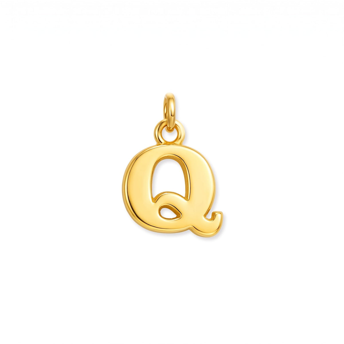 Gold initial pendant, letter Q, on white · Velezeco #opt1_17