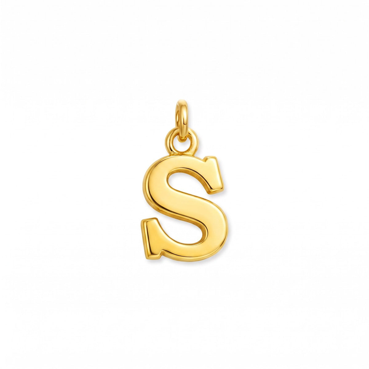Gold initial pendant, letter S, on white · Velezeco #opt1_19