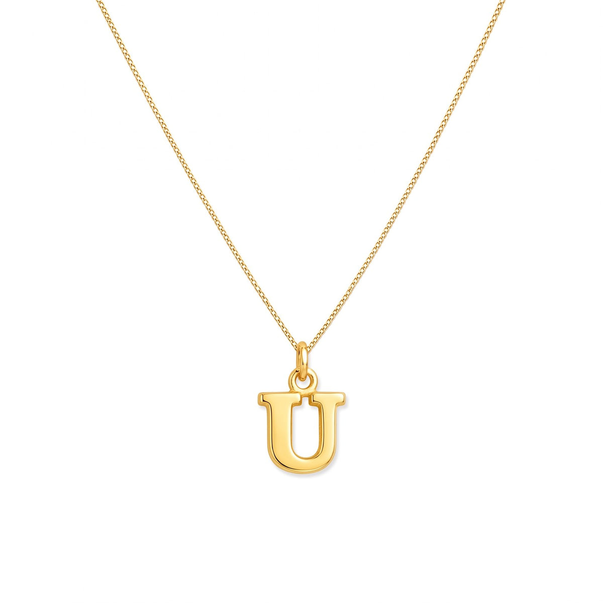 Gold initial U necklace on a fine chain · Velezeco #opt1_21