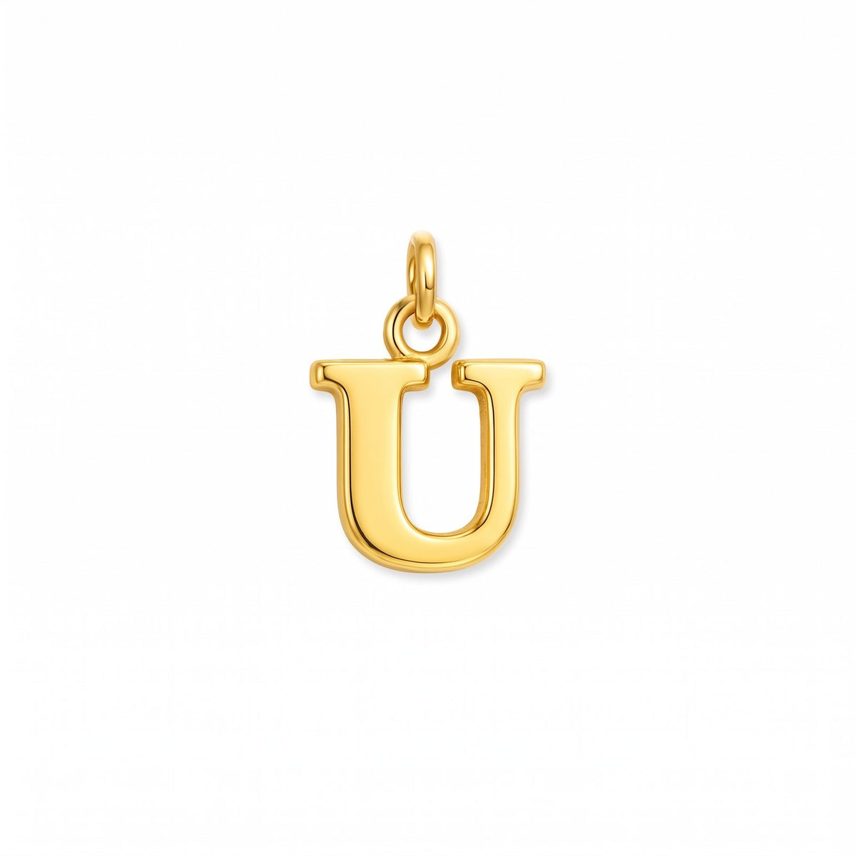 Gold initial pendant, letter U, on white · Velezeco #opt1_21