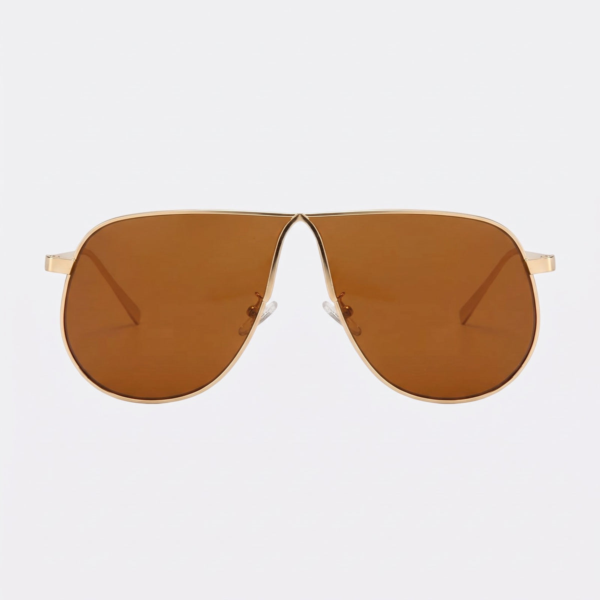 Mirage oversized gold shield aviator sunglasses with tea brown lenses, All tea, front view · Velezeco #opt1_7