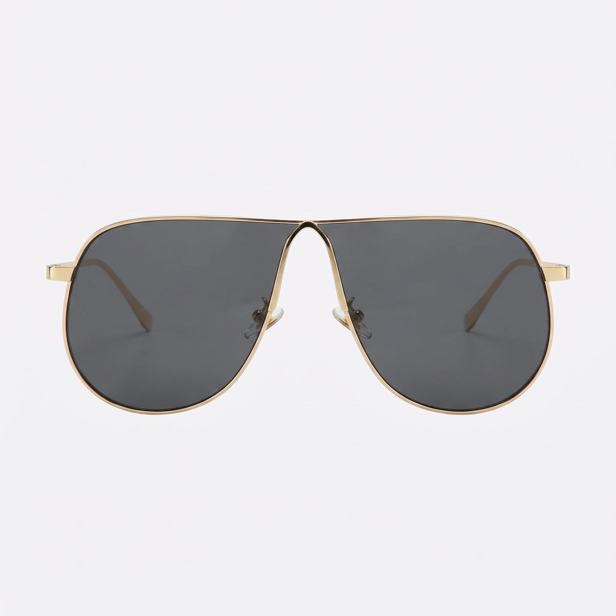 Mirage oversized gold shield aviator sunglasses with dark grey lenses, Gold, front view · Velezeco #opt1_4