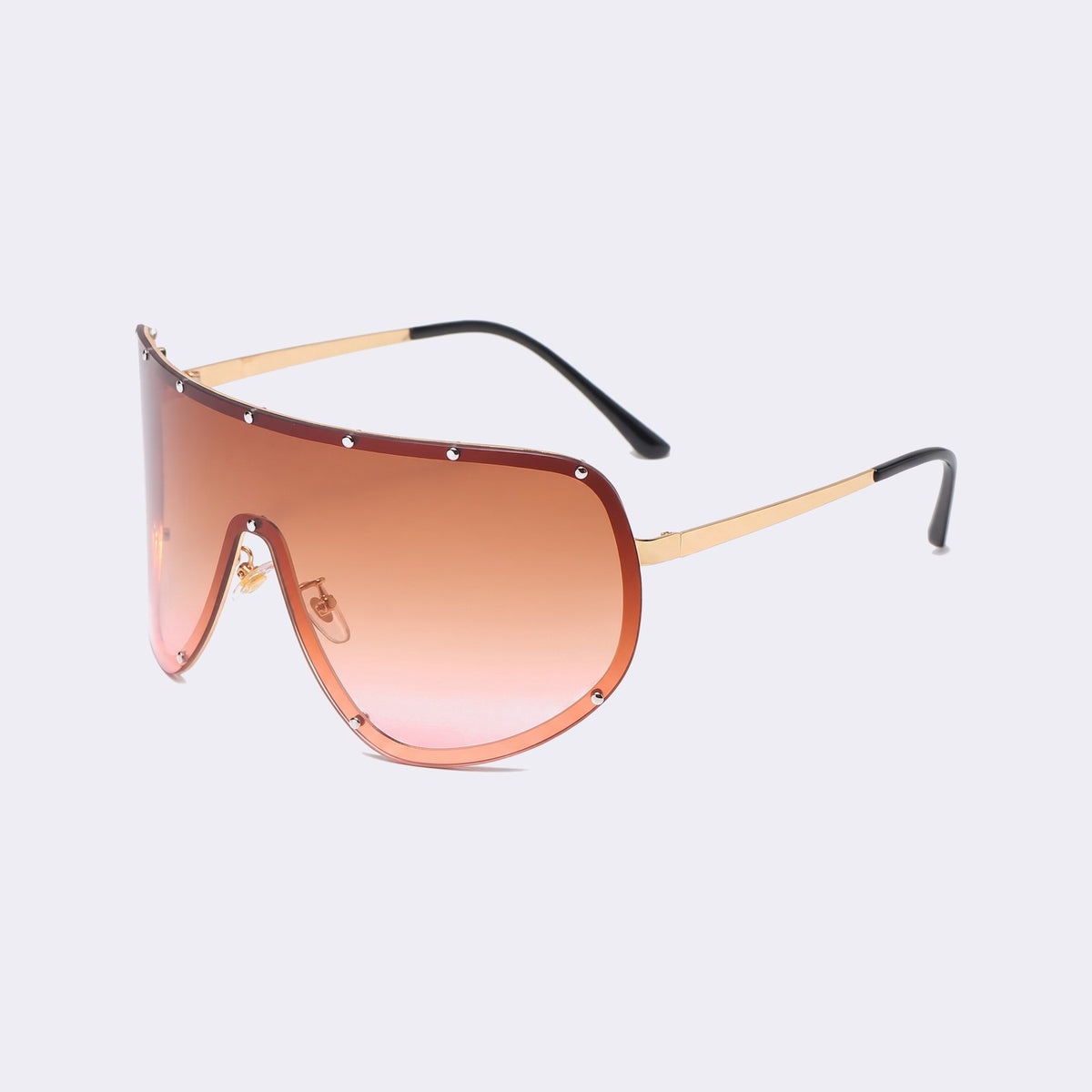 Three-quarter view of the gold studded rim and brown-to-pink gradient lens showing the studded metal rim — Mykonos — Velezeco #opt1_4