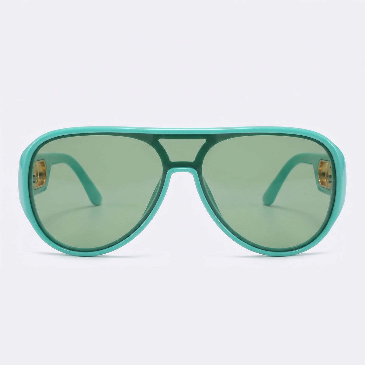 Oversized shield sunglasses with aqua turquoise frame and green lens, front view — Portofino — Velezeco #opt1_2