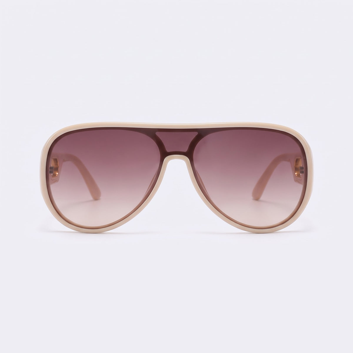 Oversized shield sunglasses with cream frame and purple gradient lens, front view — Portofino — Velezeco #opt1_3