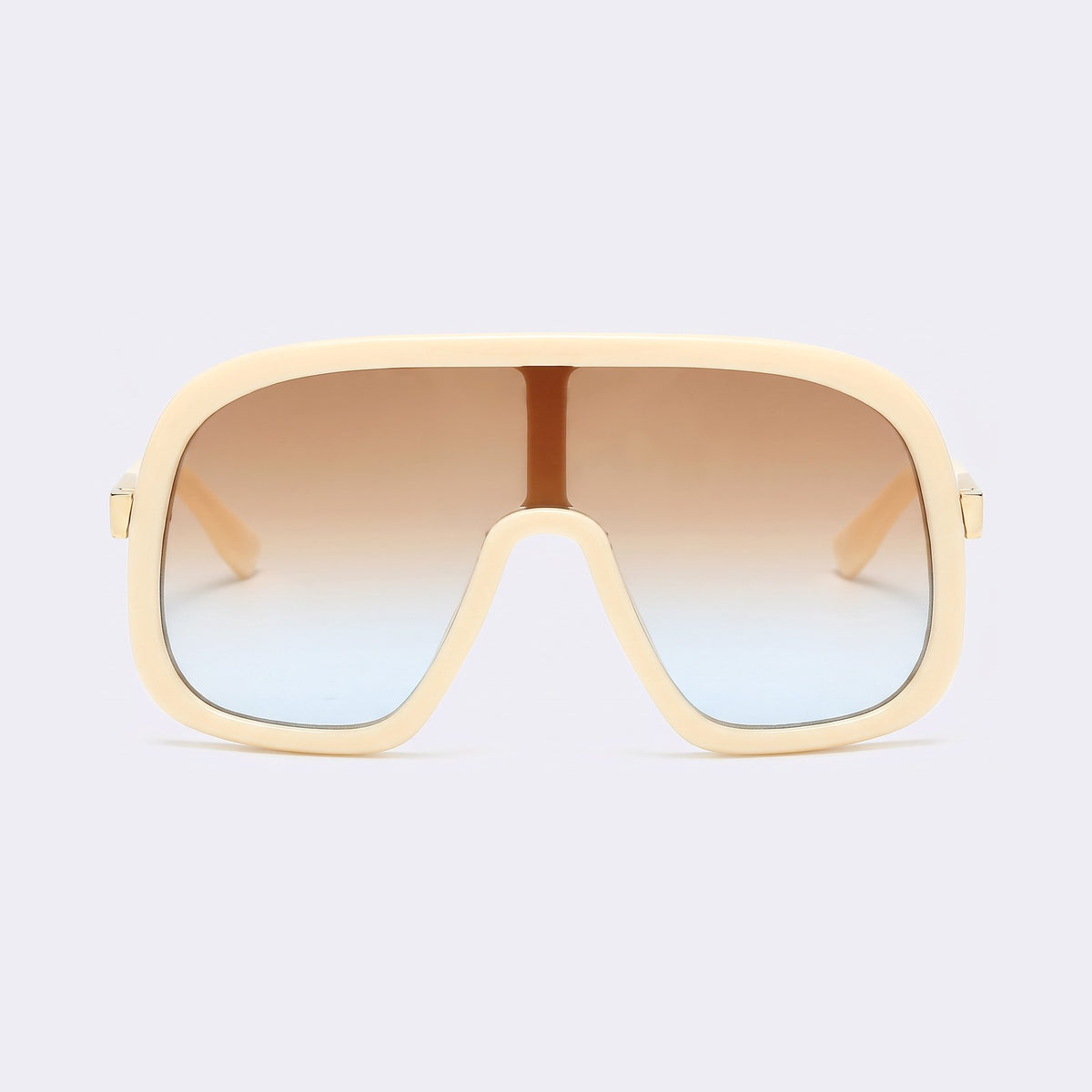 Oversized shield sunglasses with cream beige frame and brown-to-blue gradient lens, front view — Saint-Tropez — Velezeco #opt1_6