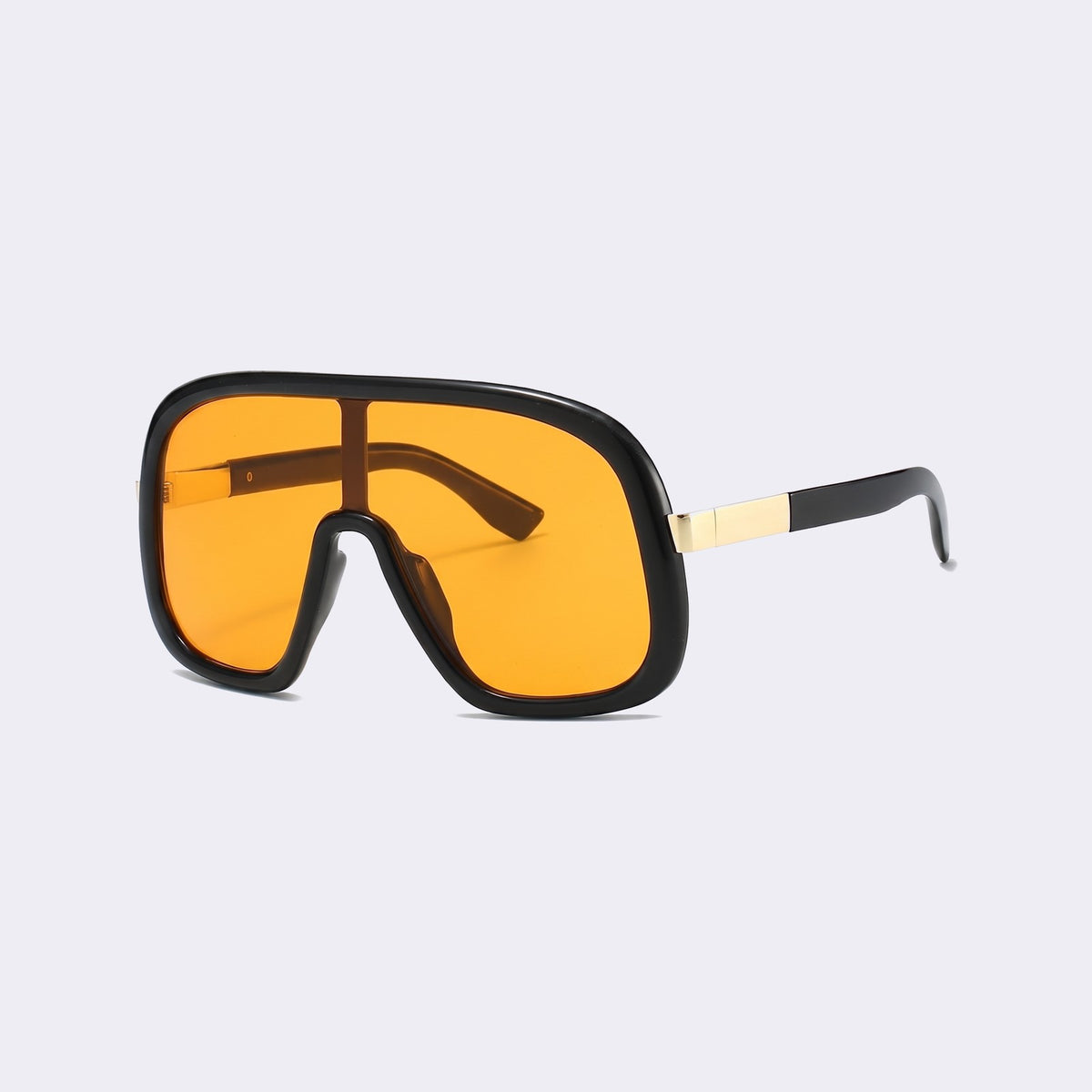 Three-quarter view of the glossy black frame and orange lens showing the gold hinge detail — Saint-Tropez — Velezeco #opt1_5