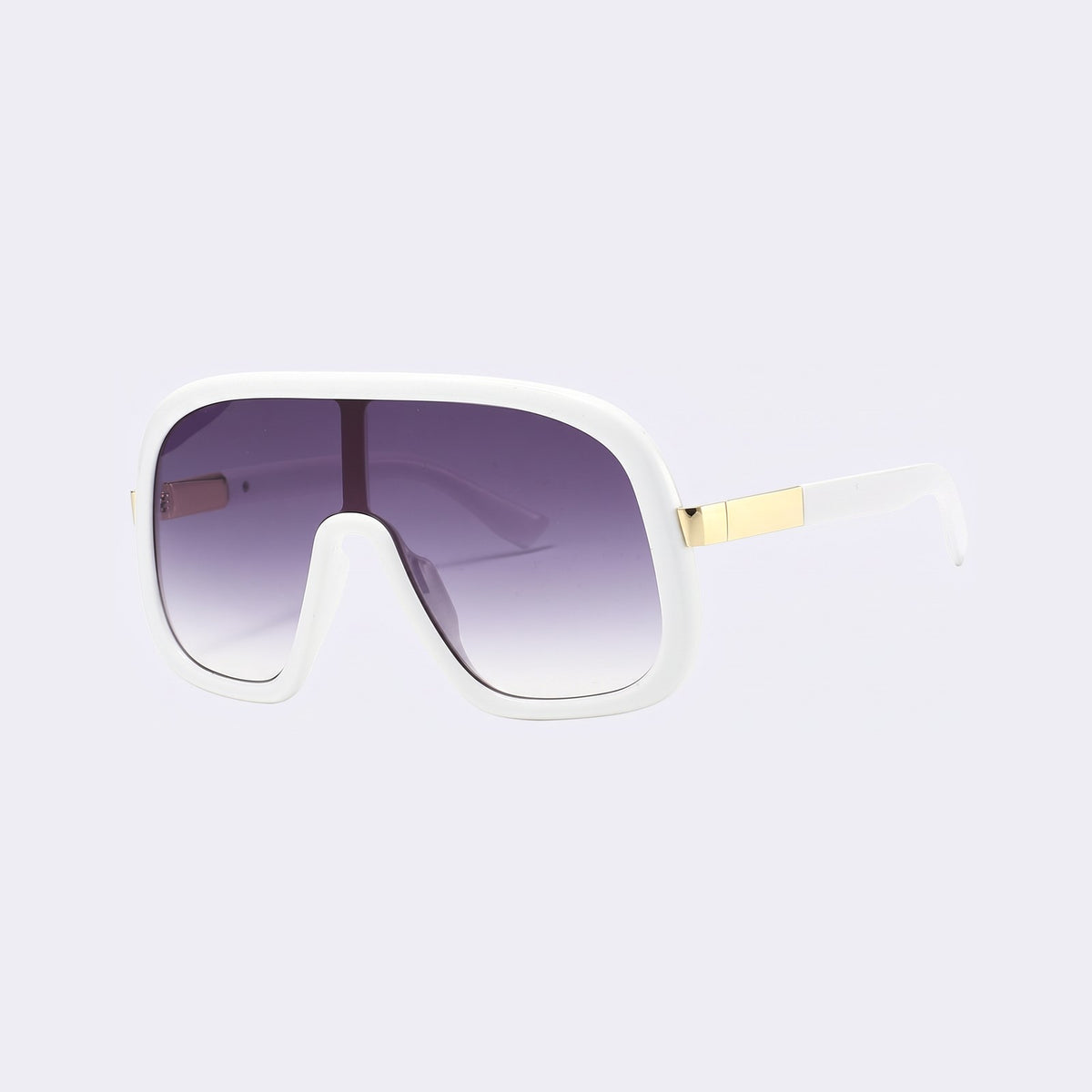 Three-quarter view of the white frame and gradient grey lens showing the gold hinge detail — Saint-Tropez — Velezeco #opt1_7