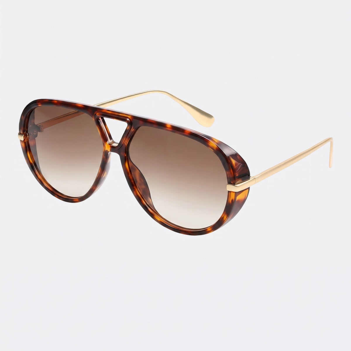 The Aether havana aviator sunglasses with brown gradient lenses, three-quarter view · Velezeco #opt1_7
