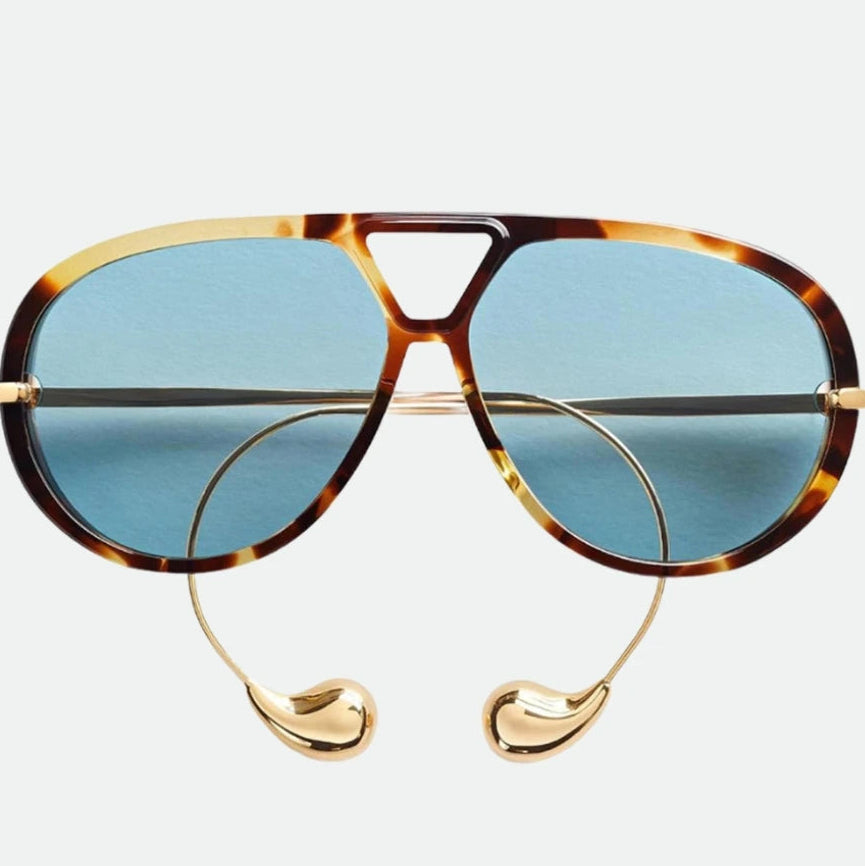 Aviator sunglasses folded flat view — The Nimbus — Velezeco — Havana/Blue#opt1_5