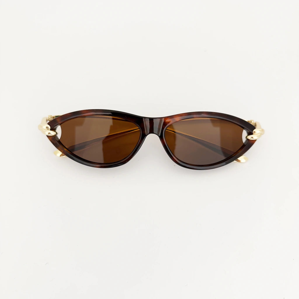 VELEZECO Santorini tortoiseshell cat-eye sunglasses with brown lenses and gold details – front view — Tortoiseshell / Havana#opt1_1
